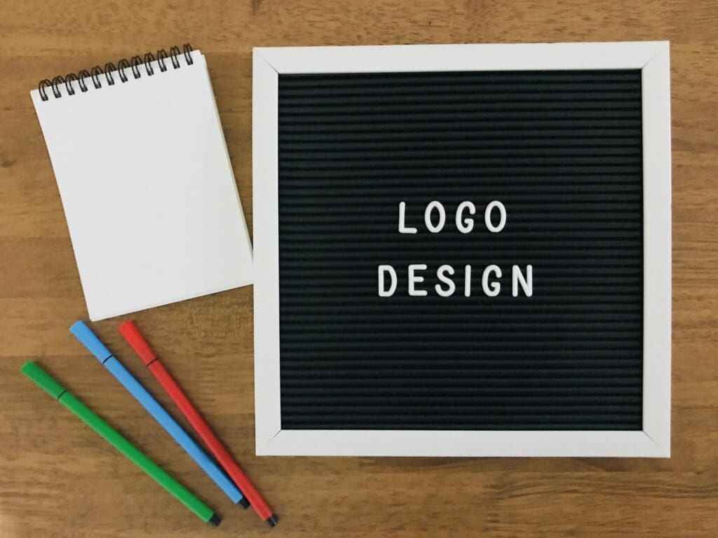 Logo design on black background.  Concept of logo branding. 