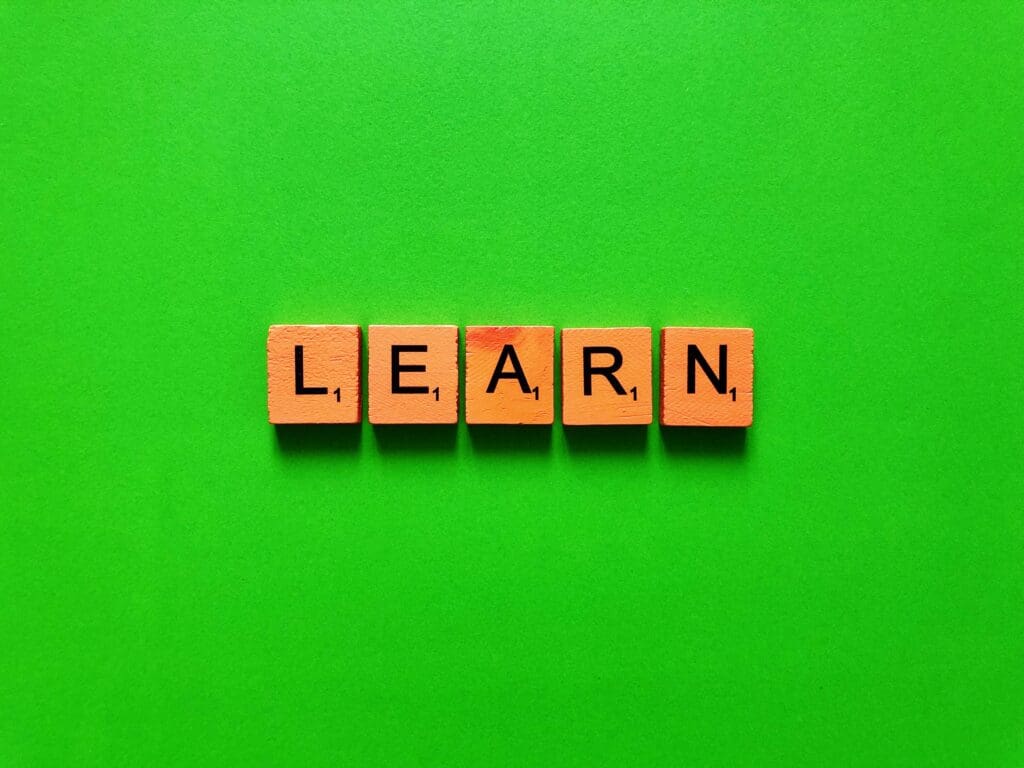 The word Learn in wooden tiles.