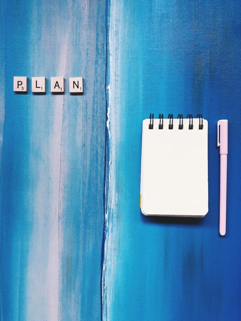 How to Overcome Bad Work Habits and Boost Productivity.  Notebook  and pen with the word PLAN.  Concept of planning
